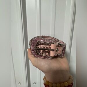 Kippys Pink Swarovski Crystal and Leather Western Belt 36”